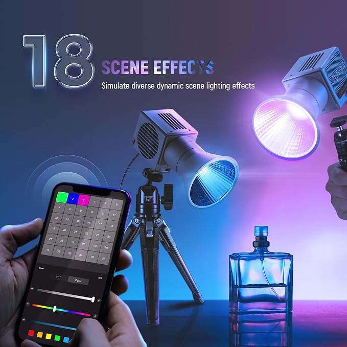 NEEWER HS60C Pro 60W Portable RGB LED Video Light, APP DMX/Panel Control/Custom Effects/Light Group 8700Lx/1m 2700-6500K CRI97+ COB Continuous Output Lighting for Video Recording Studio Photography - Image 4