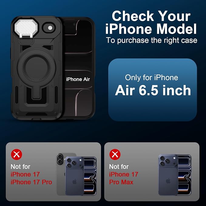 iPhone Air Case with Camera Cover Stand, Magnetic Case with Camera Lens Protector Phone Cover Grip Stand MagSafe for iPhone AIR Military-Grade Shockproof CASE Kickstand for iPhone Air, 6.6 inch, Black - Image 2