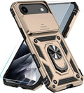 SunStory Phone Case for iPhone Air Case with HD Screen Protector & Slide Camera Cover & Rotated Ring Kickstand, [Military-Grade] Phone Case for iPhone 17 Air,Gold by SunStory