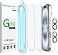 amFilm OneTouch for iPhone 16 Screen Protector 6.1'' Tempered Glass | Auto-Alignment, 30s Install, Bubble Free, Scratch & Drop Protection, HD Clear, Camera Lens Protector[2+2 Pack] (16-6.1'') by amFilm