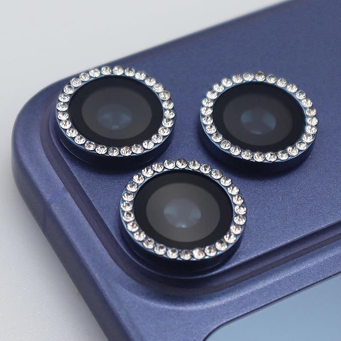 BONVAN for iPhone 17 Pro / 17 Pro Max Camera Lens Protector Bling Glitter Diamond Metal Crystal Tempered Glass Screen Accessories Rhinestones Lens Cover for iPhone 17 Pro/Pro Max (Dark Blue) - Image 3