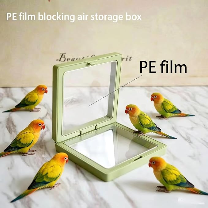 Pet Bird Feather Storage Box Small Compact Bird Display Box Parrot Colorful Feather Permanent PE Film Container HD Transparent Blocking Air Anti-Pollution (Green 2 Pack) - Image 5