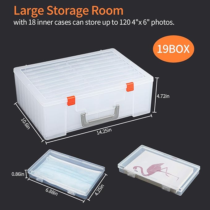Photo Storage Box 4x6, 18 Inner Extra Large Organizer Acid-Free Photo Keeper Storage Case, Plastic Craft Storage Box for Stickers Stamps Seeds (Clear, 18 Boxes) - Image 4