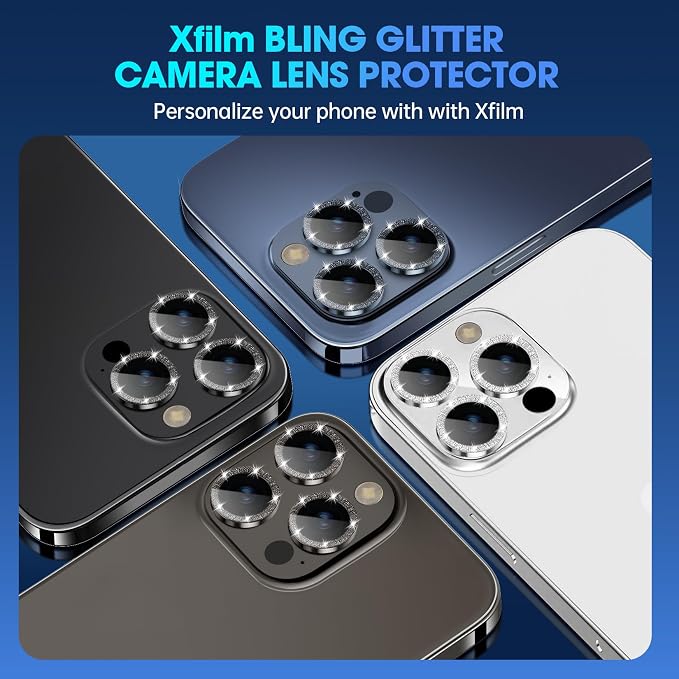 for iPhone 15 Pro/15 Pro Max Camera Lens Protector Glitter, Blue | Individual Metal, 9H Hardness, Scratch Resistant, Shockproof, Drop Protection, Case Friendly, Stylish Accessories - Image 6