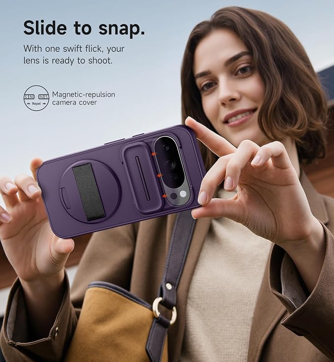 SURITCH for Google Pixel 10/10 Pro Case with 360° Rotatable Hand Strap Phone Grip Holder & Invisible Kickstand & Slide Camera Cover, Protective Cover for Pixel 10/10 Pro -Dark Purple - Image 7
