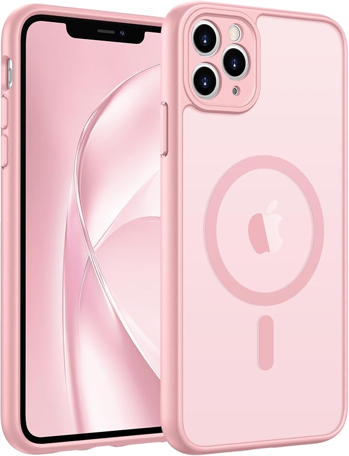 FNTCASE for iPhone 11 Pro Max Case, Fit for Magsafe, Full Camera Protection | Translucent Matte Magnetic Phone Back, 14FT Military Grade Drop Proof, Slim Shockproof Protective Cover, Light Pink by FNTCASE
