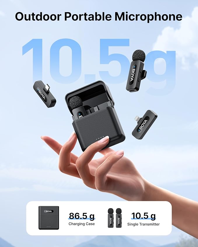 BOYA V3 Combo Wireless Microphone for iPhone/Android/PC/Laptop with USB-C/Lightning Port, 36H Battery Life with Charging Case, Noise Canceling Lapel Microphone Wireless Mini Mic for Video Recording - Image 3