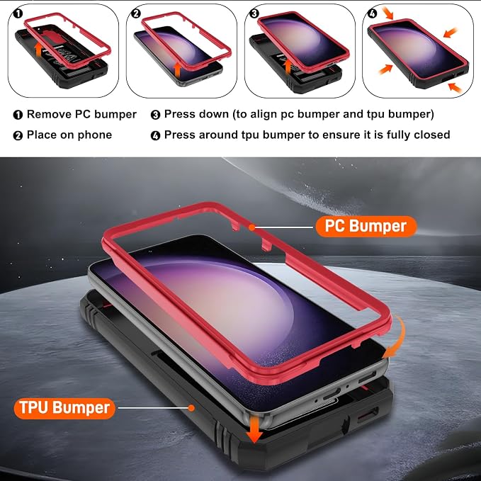 Gritup for Galaxy S23 Phone Case Military-Grade Shockproof with Kickstand | with 2 PCS Screen Protector, Slide Camera Cover, Heavy Duty Outdoor Protection Funda para Galaxy S 23 Cover-Red+Black - Image 4