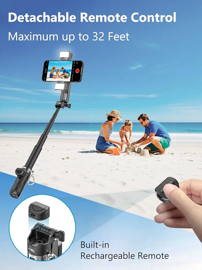Magnetic Mini Selfie Stick for iPhone with Light (MPT-02) | 4 In 1 Portable Pocket Selfie Stick Tripod for iPhone & Android with Rechargeable Remote, Removable Phone Clip - Image 5