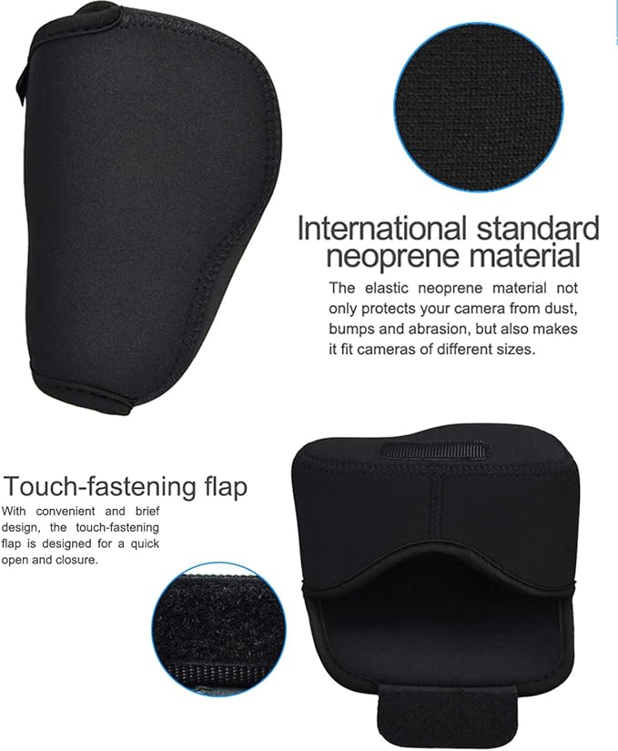 JJC Black Ultra Light Neoprene Camera Case for Fujifilm Fuji X-T100 X-T30 X-T20 X-T10 +50-200mm/50-230mm Lens, Pouch Bag for Olympus E-PL8 E-M5II E-M10 II, Canon M50 M5 with Telephoto lense - Image 3