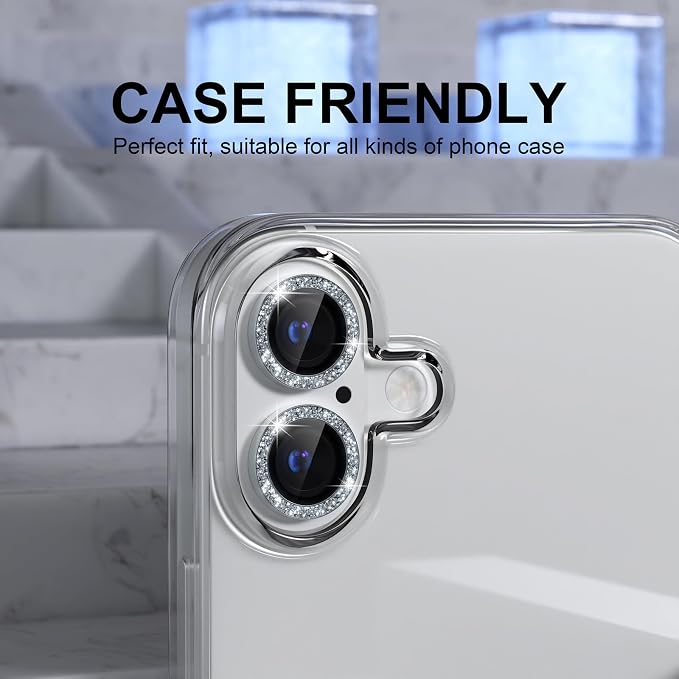 Choiche for iPhone 16/16 Plus Camera Lens Protector Bling, Glitter-Silver | Ultra HD, 9H Tempered Glass Camera Cover Screen Protector Metal Individual Ring Decoration Accessories, 2-Lens, 6.1/6.7-inch - Image 4