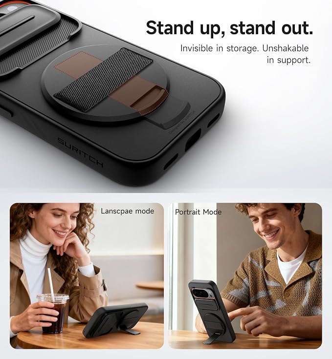 SURITCH for Google Pixel 10 Pro XL Case with 360° Rotatable Hand Strap Phone Grip Holder & Invisible Kickstand & Slide Camera Cover, Protective Cover for Pixel 10 Pro XL -Black - Image 6