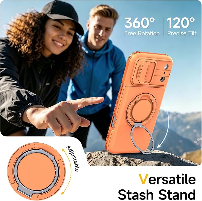 for iPhone 17 Pro Wallet Case with Card Holder Slide Camera Cover Ring Stand Kickstand Heavy Duty Protective Case with Screen Protector for iPhone 17 Pro (Orange) - Image 4