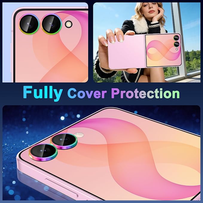 Meshine for Samsung Galaxy Z Flip 8 Camera Lens Protector,Scratch Proof,Strong Adsorption,9H Hardness with Metal Ring Camera Cover,Ultra Thin Case Friendly,Accessories Lens Protector,Colorful - Image 7