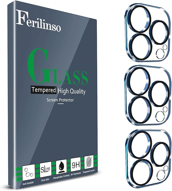 Ferilinso Camera Lens Protector for iPhone 13 Pro/13 Pro Max,Tempered Glass | 3 Pack, 9H+ Military-Grade Shatterproof Camera Cover, Case Friendly, HD, Anti-Scratch, No Flash Glare for Night Shooting by Ferilinso