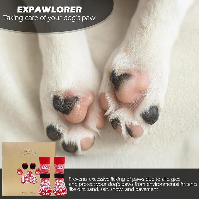 EXPAWLORER Anti Slip Dog Socks to Prevent Licking Paws, Dog Shoes for Hot Pavement, Dog Booties for Small Medium Large Senior Dogs, Traction Control Boots & Paw Protectors for Hardwood Floors - Image 3