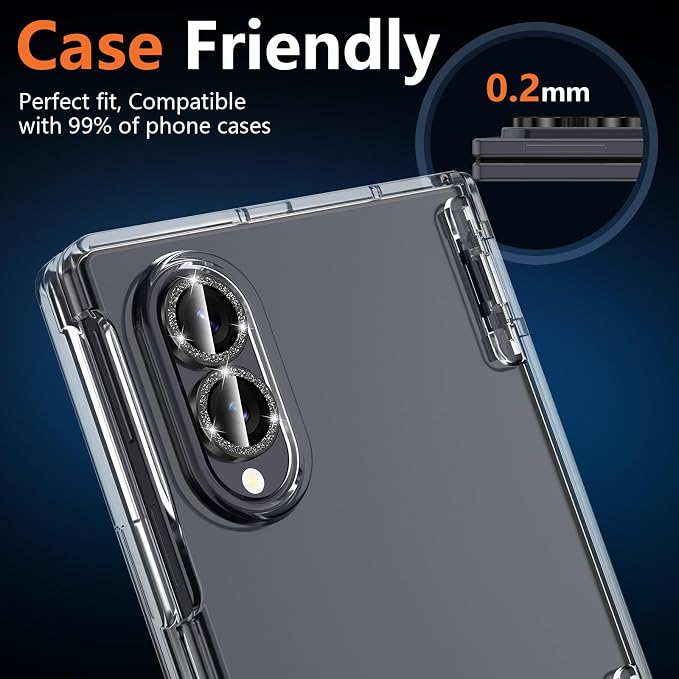 for Samsung Galaxy Z Fold 8 Camera Lens Protector, Individual Metal Ring Tempered Glass Lens Cover, [Strong Adsorption] Scratch Resistant Ultra-Thin HD Clear Lens Cover,1 Set-BlackSparkly - Image 6