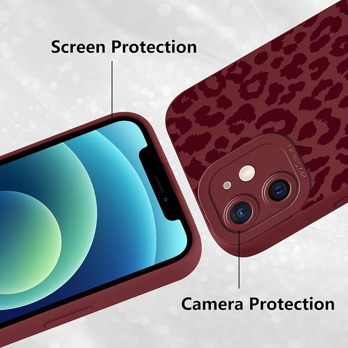 Cute Burgundy Cheetah Print Phone Case for iPhone 12 Mini 5.4" | Aesthetic Leopard Pattern Design Cover Full Camera Lens Protective Shockproof Soft Slim TPU Funda for Women Girls - Image 5