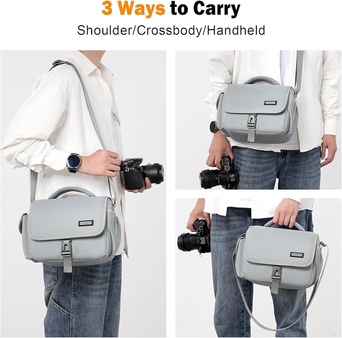 CADeN Camera Bag Case Shoulder Crossbody Bag Compatible for Nikon, Canon, Sony, DSLR SLR Mirrorless Cameras and Lenses (1.0 Grey, Small) - Image 4