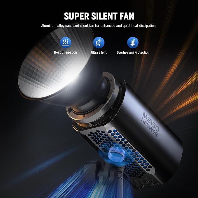 NEEWER MS150 LED Video Light with 2.4G/APP Control, 130W 5600K Studio Daylight Mini COB Continuous Output Lighting, 66800lux/1m, CRI 97+/TLCI 98+, 9 Effects, 0-100% PWM Dimming, Bowens Mount Adapter - Image 8