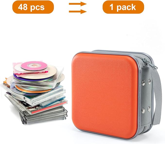 LIOVODE DVD Case, 48 Capacity Hard Plastic CD Case Holder for Car | DVD Storage, Hand Strap, Zipper Closure, Scratch-Resistant Sleeves, CD Storage for Music Blu-Ray Game Disc for Travel Office - Image 2