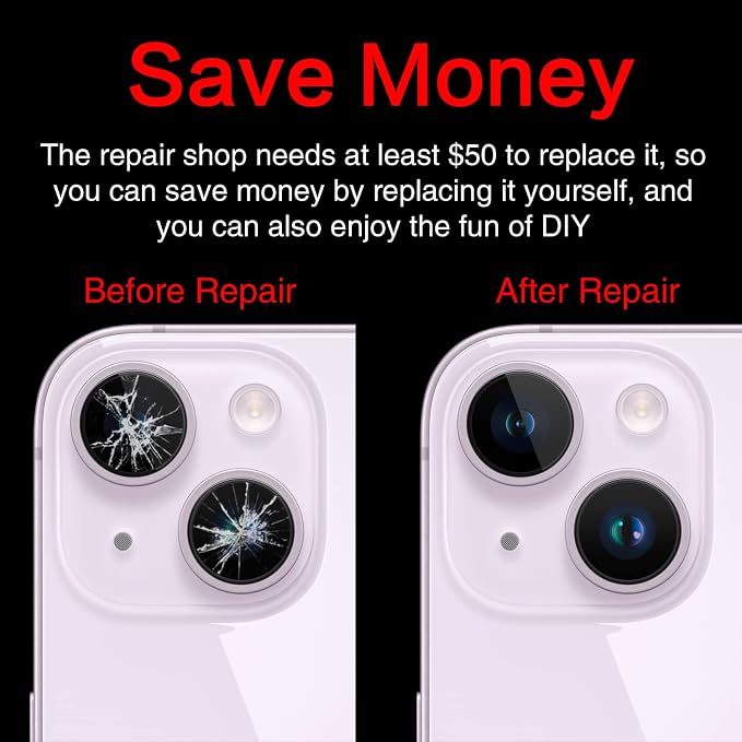 ASDAWN Back Rear Camera Lens Glass Replacement for iPhone 14 6.1 inch and 14 Plus 6.7 inch with Pre-Installed Adhesive, Back Lens Glass with Installation Manual + Repair Tool Set - Image 5