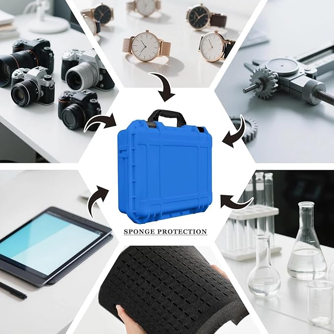Relaxweex 1 Pcs Waterproof Hard Case with DIY Customizable Foam Insert Portable Protective Case with Knife for Camera Drones Equipments Tools Test Instruments(Blue,8.5 x 6.5 x 3.7 Inch) - Image 5