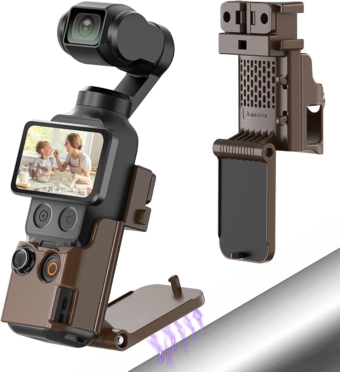 AMAZEAR Magnetic Mount Stand Compatible with DJI Osmo Pocket 4P/4/3/Xtra Muse, Pocket4 Accessories Adapter Clamp Magnet Suction Case Holder on Desktop/Vertical Surface, 180° Adjustable Handle, Brown by YourProPhotoGear