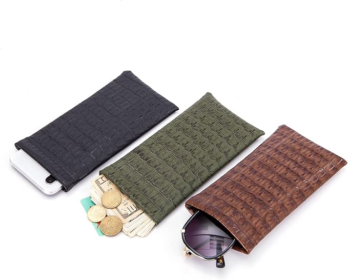 TRIUMPH VISION Eyeglass Case Glasses Case Soft Sunglass Pouch Sleeve 3 Pack | Slim Lightweight Alternative to Bulky Case, Leather Lined Protect Lens, Squeeze Easy to Use, Stylish Portable for Daily Use - Image 5