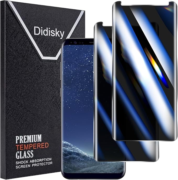 Didisky 2 Pack Privacy Screen Protector for Samsung Galaxy S8 Plus, S8+ Tempered Glass, 3D Curved Full Coverage, Anti-Spy, Anti Scratch, Bubble Free, Easy to Install,9H Hardness, by Didisky