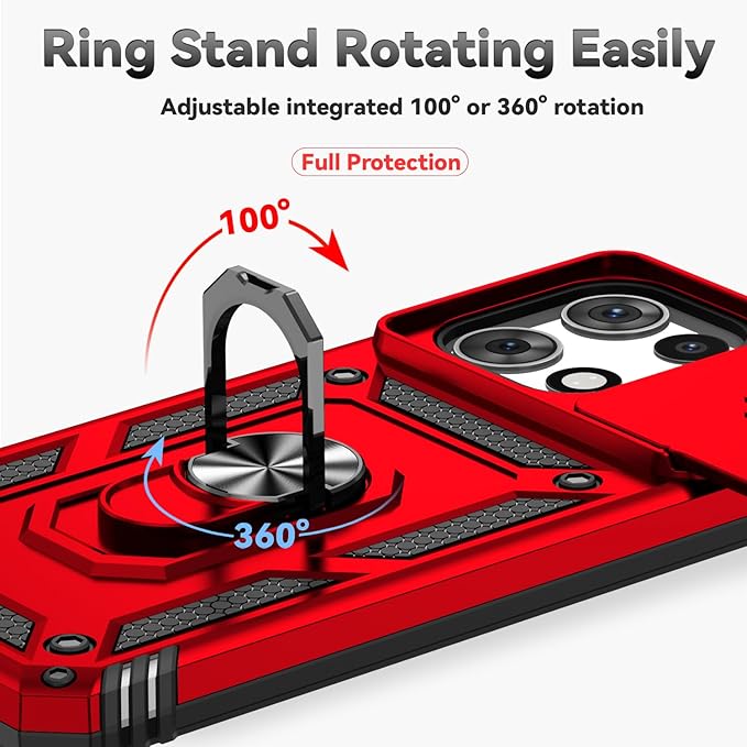 for Motorola Moto G 2025 / Moto G 2026 / Moto G Play 2026 Case, with Slide Camera Cover HD Screen Protector [Military Grade 16ft. Drop Tested] Ring Holder Kickstand Protective Phone Case, Red - Image 6
