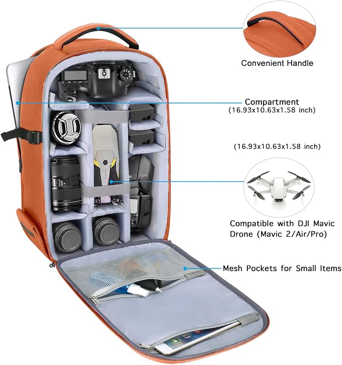 MOSISO Camera Backpack, DSLR/SLR/Mirrorless Photography Camera Bag | 15-16 inch Waterproof Hardshell Case with Tripod Holder&Laptop Compartment Compatible with Canon/Nikon/Sony, Orange - Image 2
