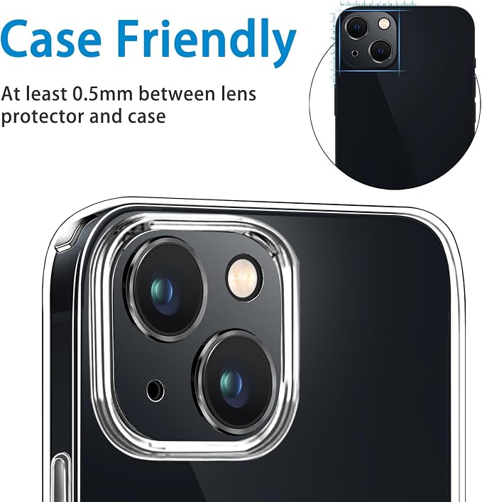 Compatible with iPhone 15 and 15 Plus Camera Lens Protector, Anti-Scratch Tempered Glass Len Screen Protector Shockproof Full Protective Camera Cover Case Friendly Lens Cover-Black - Image 6