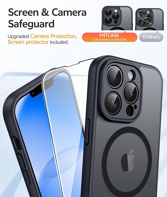 FNTCASE for iPhone 13 Pro Case, Fit for Magsafe, Screen Protector Black | Full Camera Protection, Translucent Matte, 14FT Military Grade Drop Proof, Shockproof Protective Phone Cover, Black - Image 4