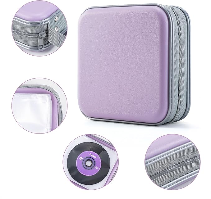 LIOVODE DVD Case, 48 Capacity Hard Plastic CD Case Holder for Car | DVD Storage, Hand Strap, Zipper Closure, Scratch-Resistant Sleeves, CD Storage for Music Blu-Ray Game Disc for Travel Office - Image 3
