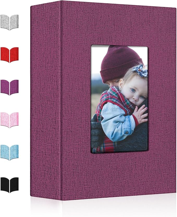 Small Photo Album 4x6,Linen Cover Slide-in Mini Photo Album Book Can Holds 100 4x6 Photos with 50 Black Sheets for Baby Family Pictures Artwork or Postcards Storage (Purple) by EJBLFEPremiumPhotoAlbums