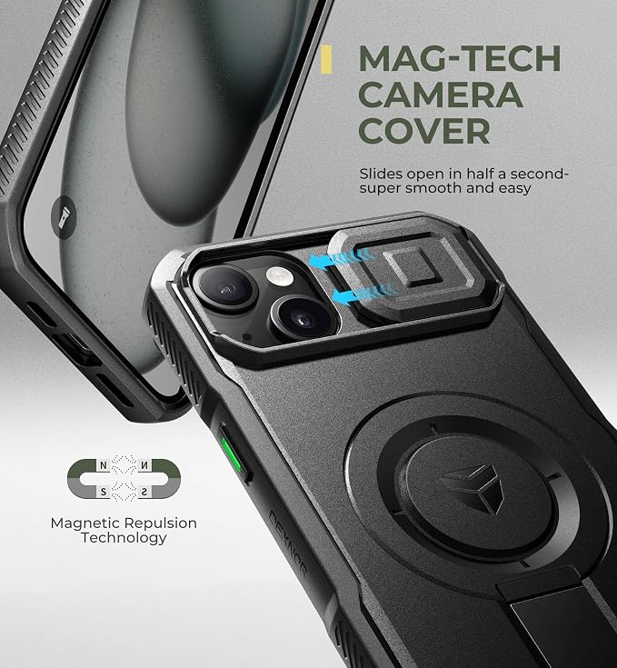 Dexnor for iPhone 14 Pus/15 Plus Case with Slide Camera Cover & Adjustable Kickstand, Compatible with MagSafe, Rugged Shockproof Bumper Cases Heavy-Duty Magnetic Protective Cover,6.7 inch,Black - Image 4