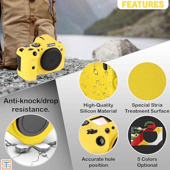 Camera Case for Canon R6 R6II - Silicone Protective DSLR Skin Cover, Detachable Cage, Shockproof, Dustproof (Yellow) - Image 2