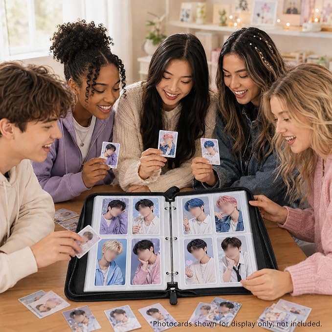 Cute Trading Photocard Binder, STAY Photo Album Cartoon Card Holder Book Storage 400 Cards with Sleeves for Lomo Cards Gift - Boys & Girls, idol Photo Protect (Black, 4 Pockets) - Image 7