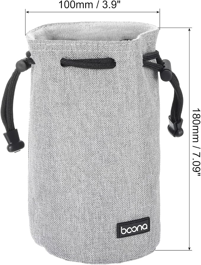PATIKIL Soft Drawstring Lens Case, Lens Pouch Bag with Cotton Pad 3.9" OD Thick Fleece Cloth Camera Lens Bag for SLR Lens Water Cups, Grey - Image 2