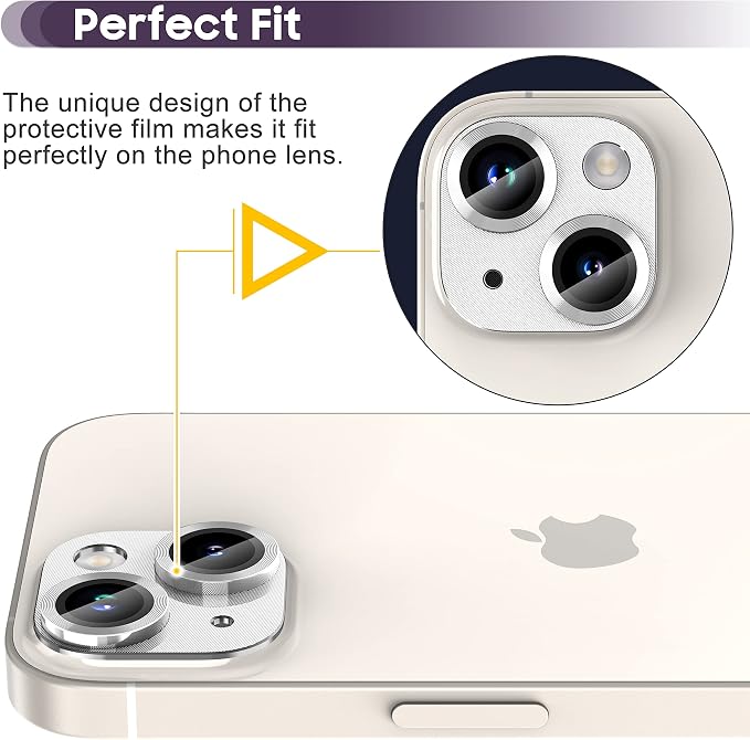 Suoman for iPhone 14 6.1 inch/iPhone 14 Plus 6.7 inch Camera Lens Protector, 9H Tempered Glass Film, [Does not Affect Night Shots] Metal Lens Protective Cover - Silver - Image 4
