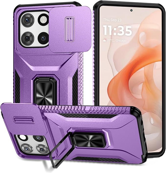 for Moto G Stylus 2025 Case,with Sliding Camera Lens Cover,HD Screen Protector,360° Rotating Kickstand, Military-Grade Shockproof Protective Cover for Motorola G Stylus 5G 2025,Purple by AYMECL