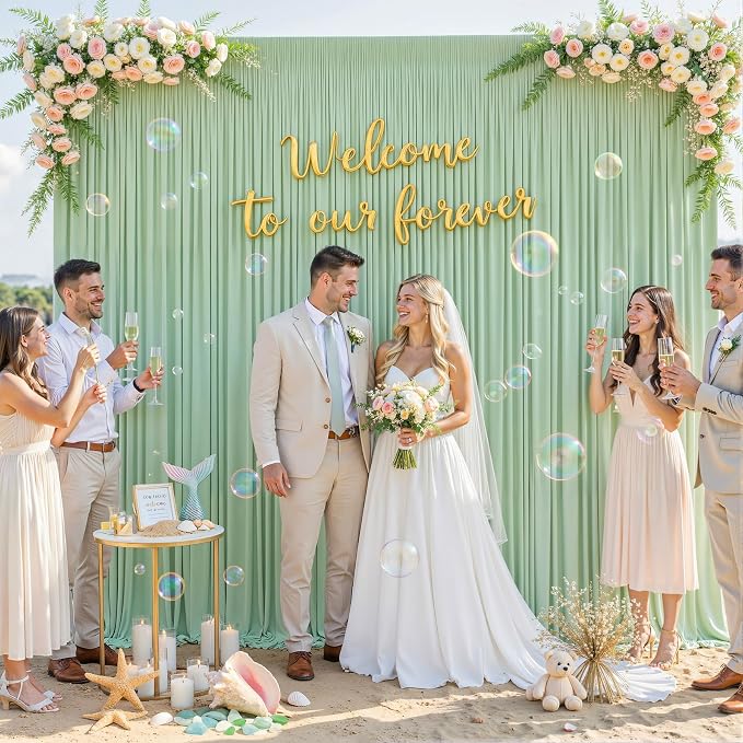 4 Panels Sage Green Backdrop Curtain for Parties Wrinkle Free Dark Green Photo Curtains Backdrop Drapes Fabric Decoration for Baby Shower Birthday Party Photography 20ft(W) x 10ft(H) - Image 8