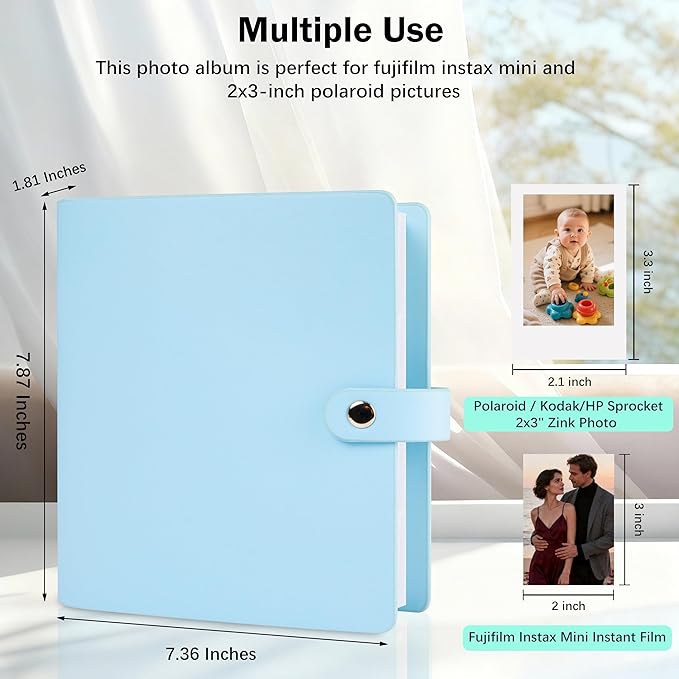 Veicevol 320 Pockets 2x3 Inch Photo Album for Instax Mini & Polaroid, Blue | PU Leather Cover, Gift Box Packaging, Acid-Free Pages, With Snap Closure, Securely Hold all Your Precious Instant Snapshots - Image 4