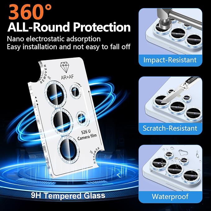 for Samsung Galaxy S26 Ultra Camera Lens Protector, Individual Metal Ring Tempered Glass Lens Cover, [Strong Adsorption] Scratch Resistant Ultra-Thin HD Clear Lens Cover, 1 Set-Blue Diamond - Image 2