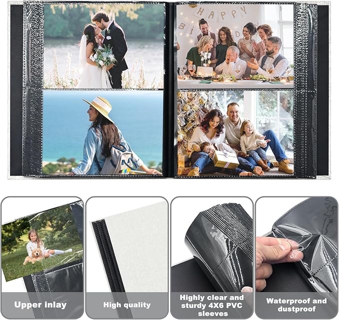 Photo Album 4x6 200 Pockets for Wedding Gifts,Linen Hardcover Picture Albums for Family Anniversary Baby Vacation Pictures - Image 4