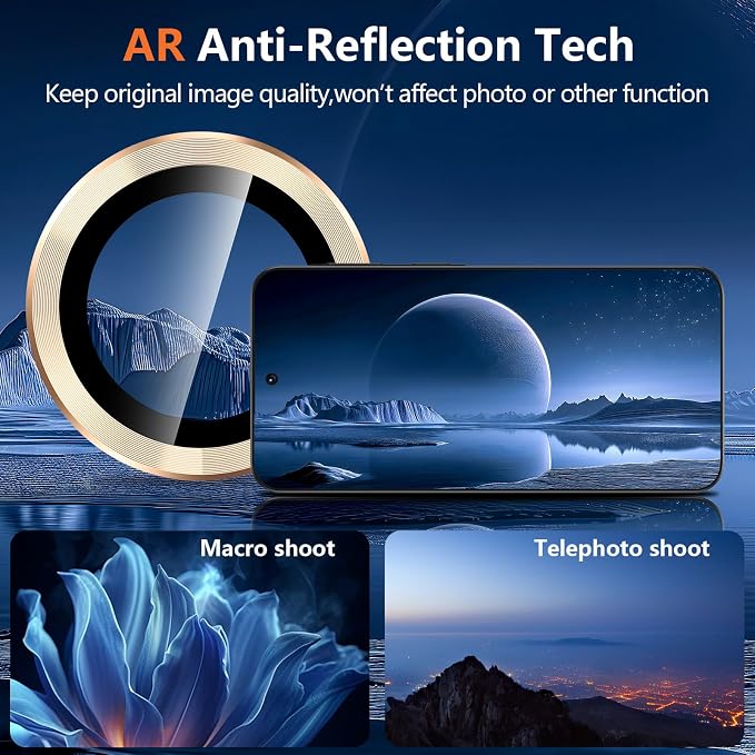 for Samsung Galaxy A37/A57 Camera Lens Protector, Individual Metal Ring Tempered Glass Lens Cover, [Strong Adsorption] Scratch Resistant Ultra-Thin HD Clear Lens Cover, 1 Set-Gold - Image 3