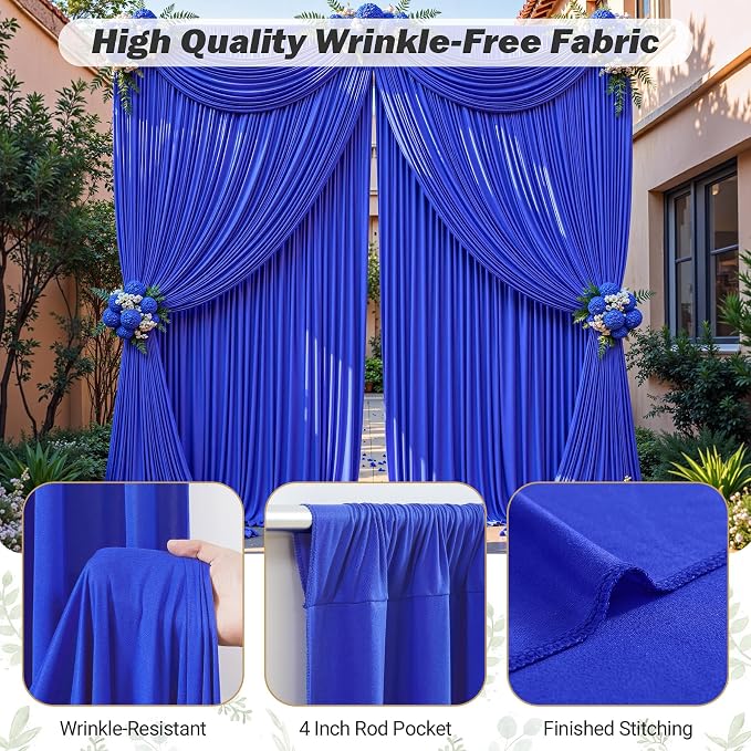 24ftx10ft Wrinkle Free Royal Blue Backdrop Curtain - 10 Feet Photography Backdrop Drapes, Silky Polyester Back Drop Cloth for Wedding Baby Shower Balloon Arch Background - Image 5