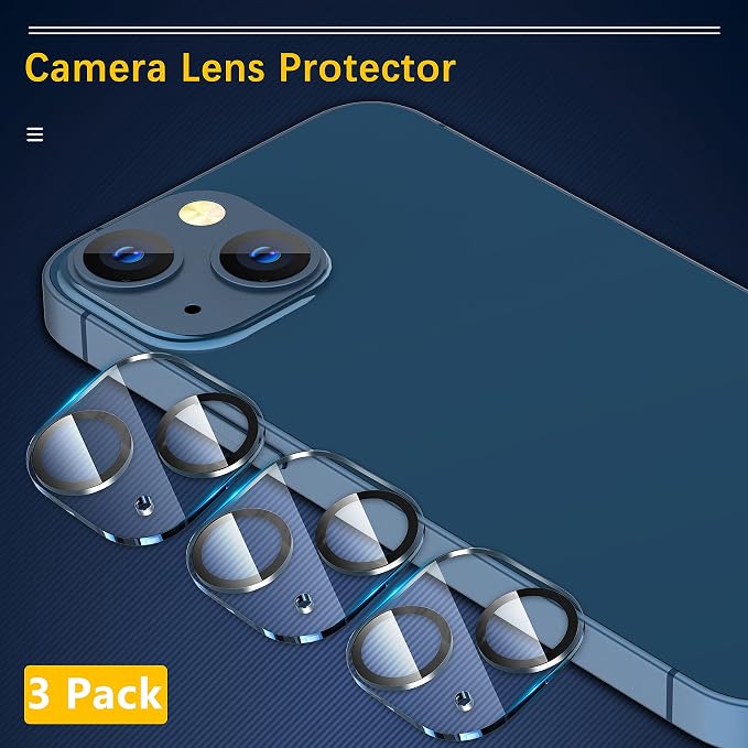 UniqueMe for iPhone 13 6.1"/13 Mini 5.4" Camera Lens Protector-Black Circle | 3 Pack-Tempered Glass, Case Friendly, New Version, Scratch-Resistant, Easy Installation - Image 3