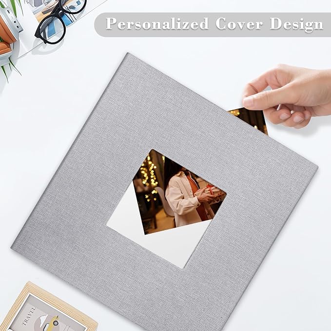 Large Photo Album Self Adhesive, DIY Scrapbook Album for 3x5 4x6 8x10 Pictures, 60 Pages Light Grey Linen Cover Memory Book, Ideal Gift for Family Wedding Baby Christmas Anniversary - Image 2